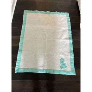 Vintage Chatham 37X50 Crib Baby Blanket Turquoise Satin Trim Bedding Teddy Bear